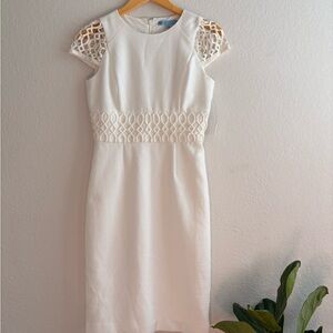 Elegant Antonio Melani white sheath dress with delicate lace cap sleeves NWT 2
